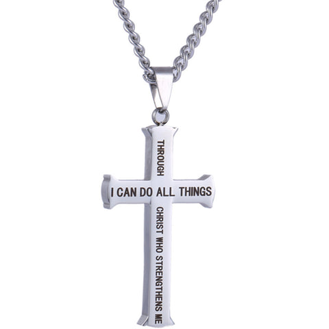 Philippians 4:13 Stainless Steel Cross Pendant Necklace