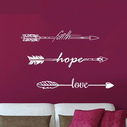 Faith Hope Love Arrow Vinyl Wall Art Decals Sticker for Kids Rooms Bedroom Home Decor