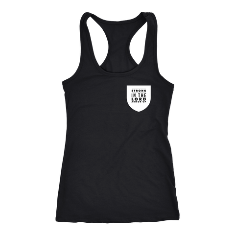 Racerback  "STRONG in the Lord" Light Jersey Tank - Printed Pocket