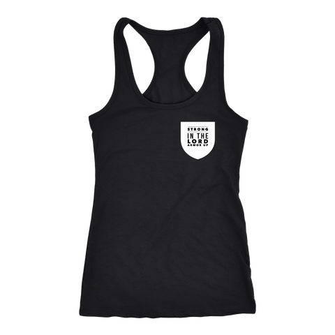 Racerback "STRONG in the Lord" Light Jersey Tank - Printed Pocket