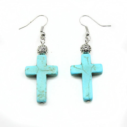 Vintage Turquoise Cross Earrings